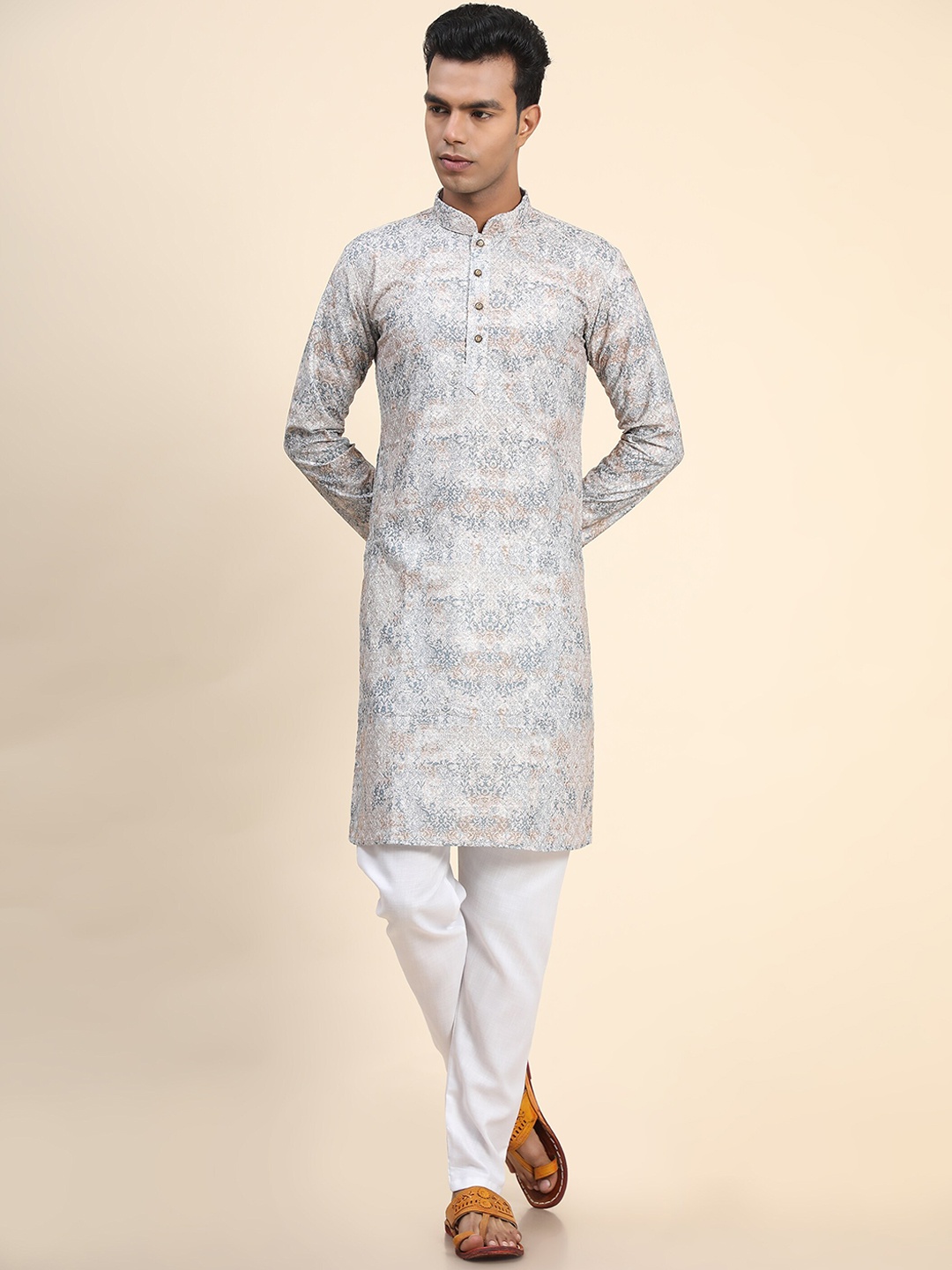 

Ekta Textiles Men Ethnic Motifs Printed Pure Cotton Kurta with Pyjamas, Off white