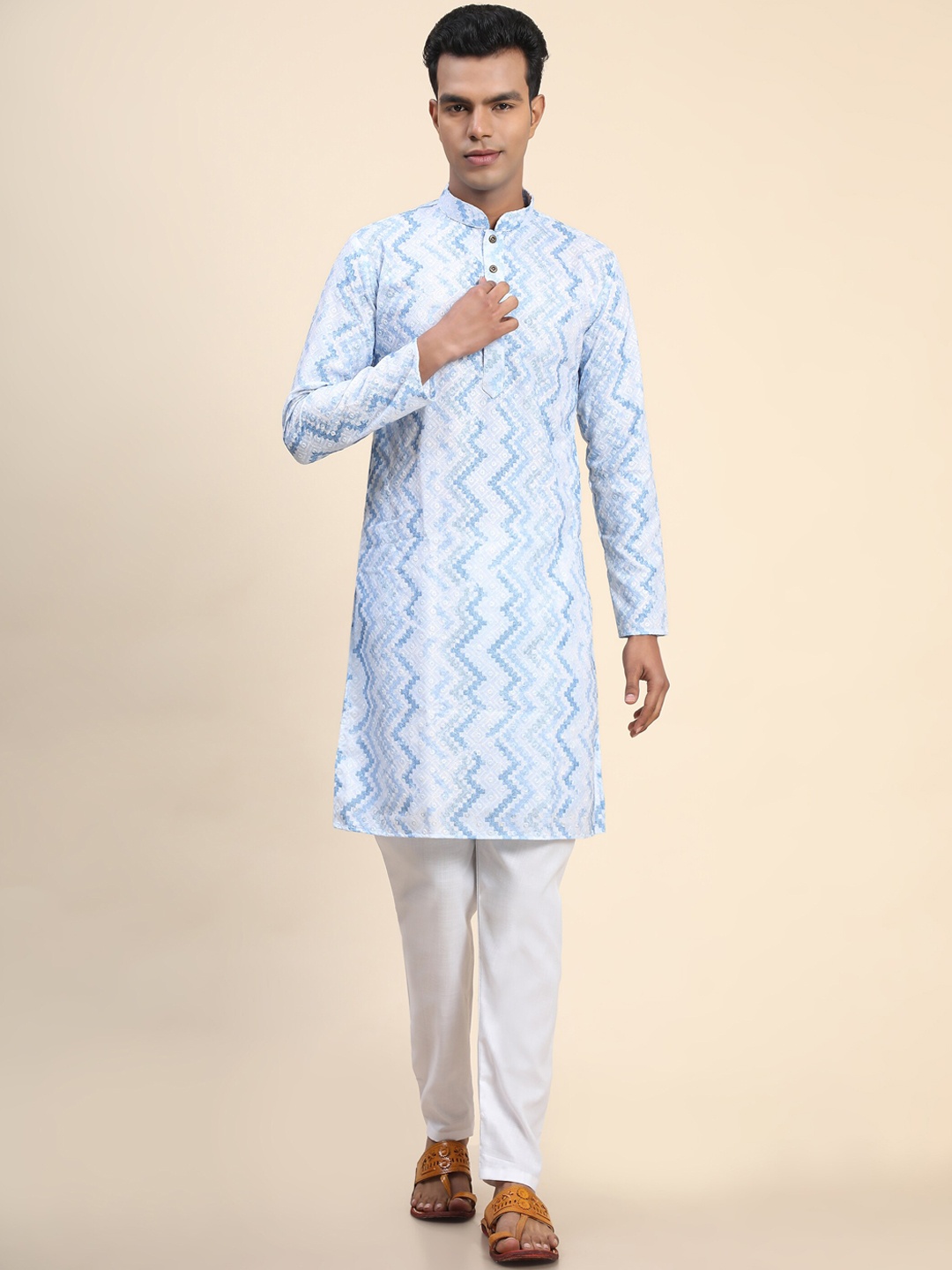 

Ekta Textiles Men Pure Cotton Kurta with Pyjamas, Turquoise blue