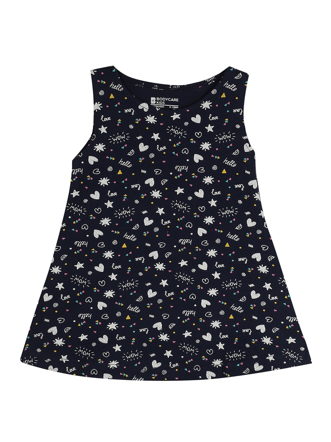 

Bodycare Girls Printed Cotton A-Line Dress, Navy blue