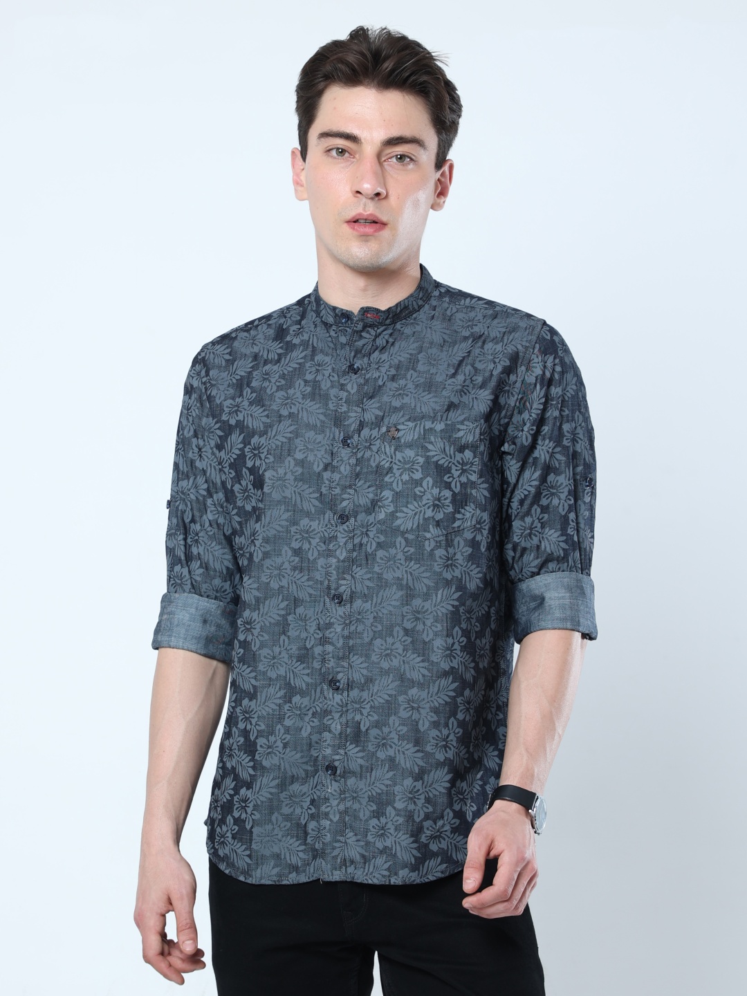 

VUDU Men Comfort Floral Printed Cotton Casual Shirt, Grey