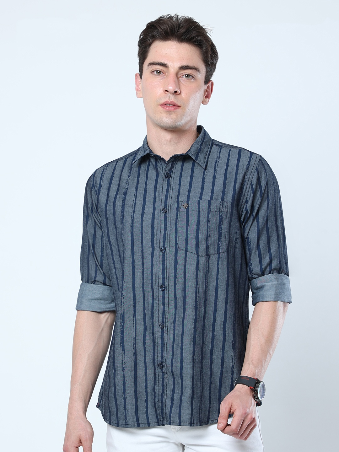 

VUDU Men Comfort Striped Cotton Casual Shirt, Grey