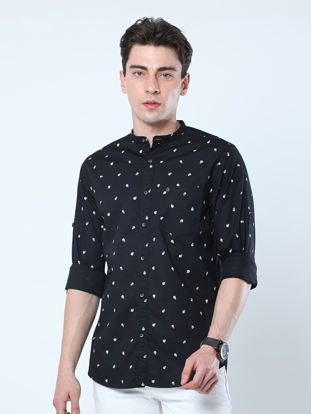 

VUDU Men Comfort Printed Cotton Casual Shirt, Black