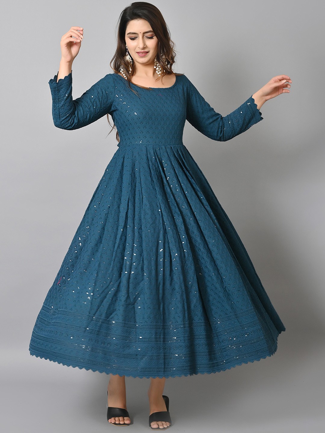 

VASTRAMANIAA Embellished Chikankari Anarkali Kurta, Teal