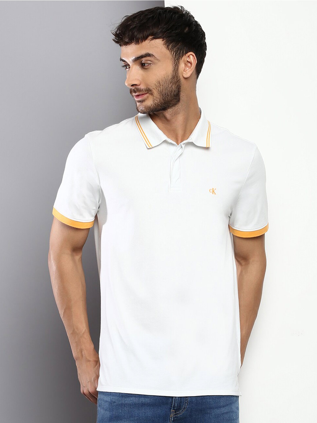 

Calvin Klein Jeans Men Polo Collar Cotton T-shirt, White