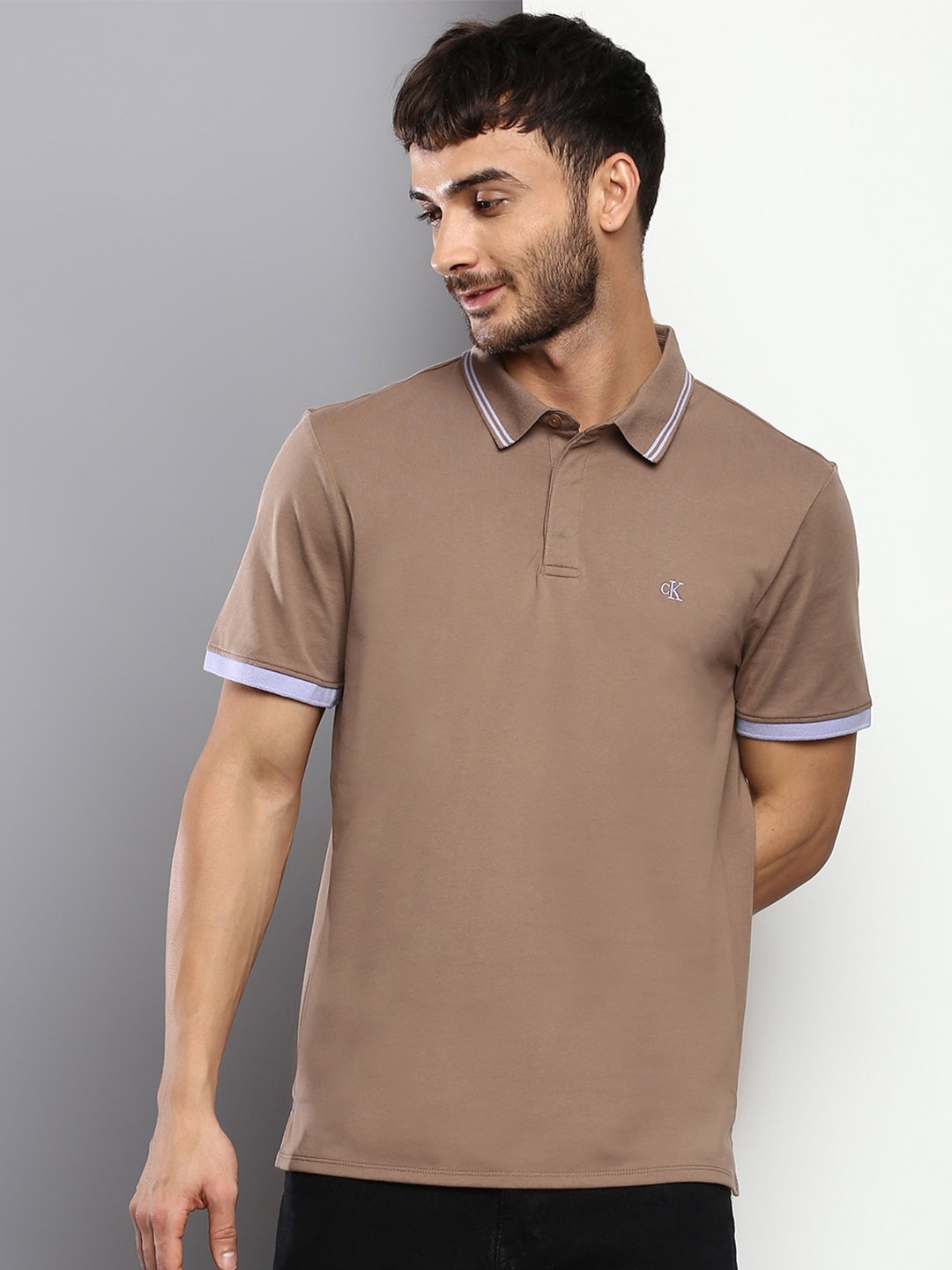 

Calvin Klein Jeans Men Cotton Polo Collar T-shirt, Brown