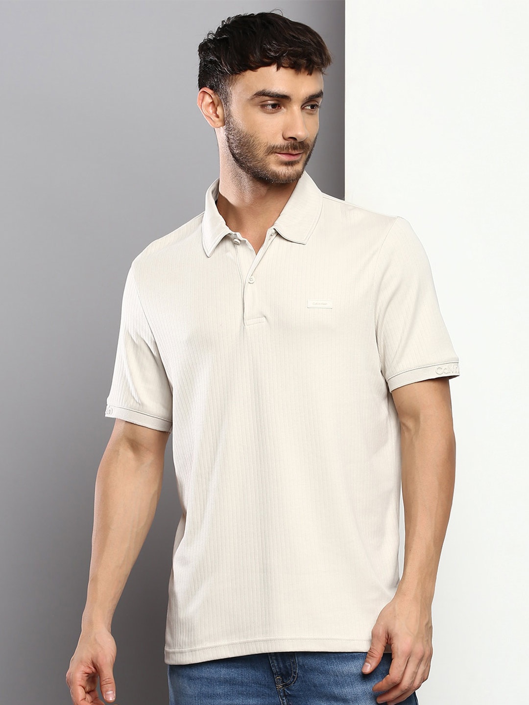 

Calvin Klein Jeans Men Polo Collar Cotton T-shirt, Beige