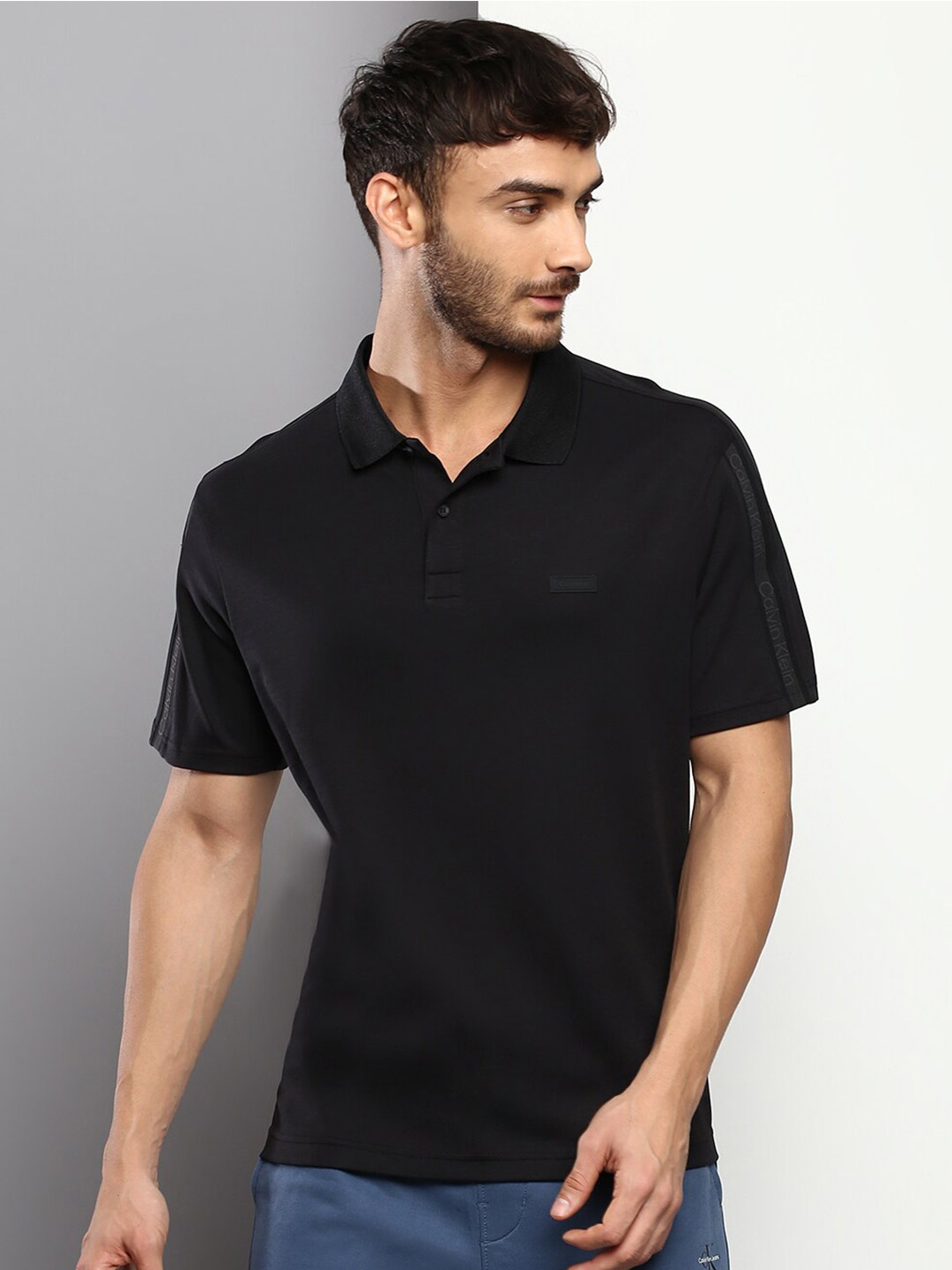 

Calvin Klein Jeans Men Cotton Polo Collar T-shirt, Black