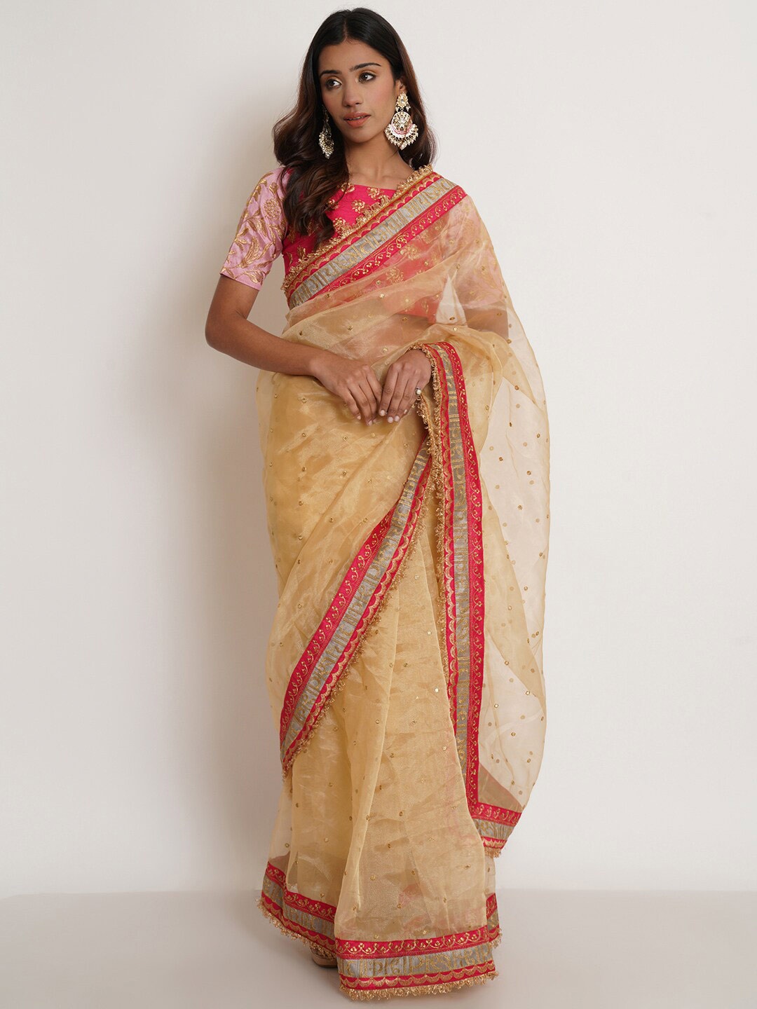 

Purple State Ethnic Motifs Embroidered Organza Saree, Gold