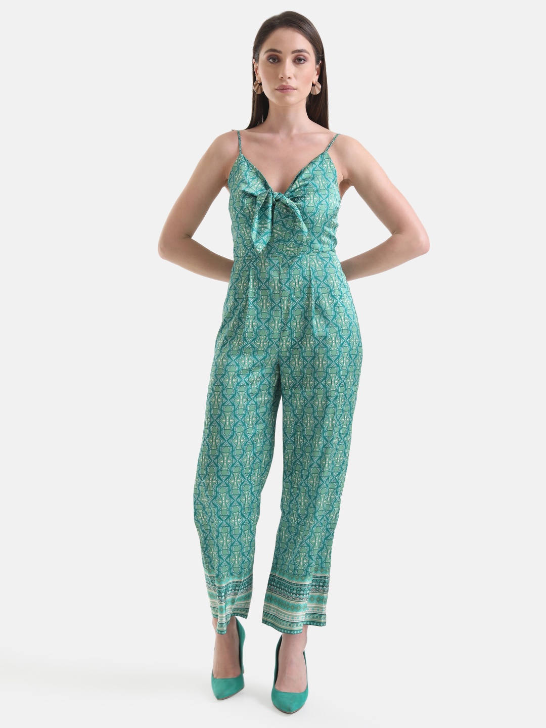 

Kazo Green & White Printed Basic Jumpsuit