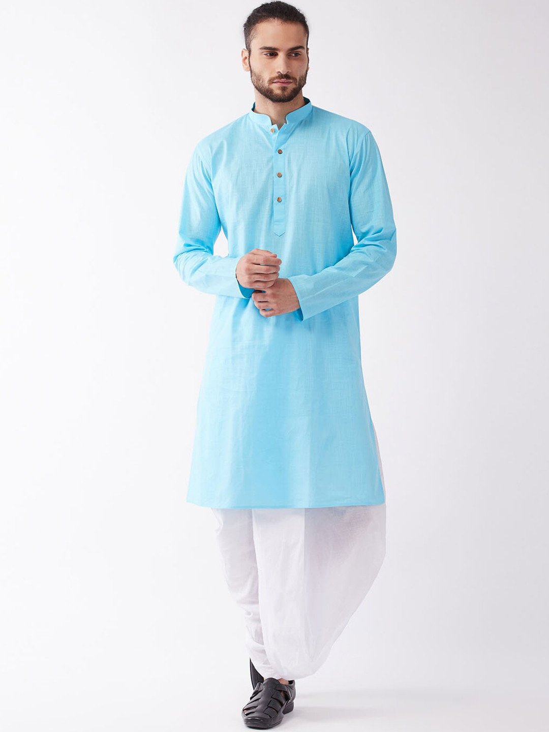 

VASTRAMAY Men Straight Kurta with Dhoti Pants, Blue