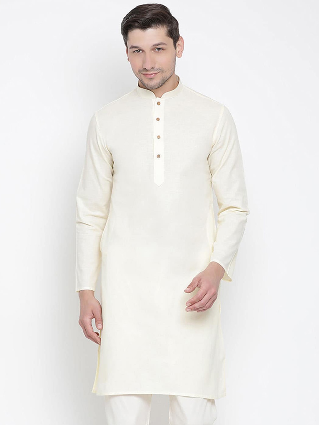 

VASTRAMAY Men Mandarin Collar Cotton Kurta, Cream