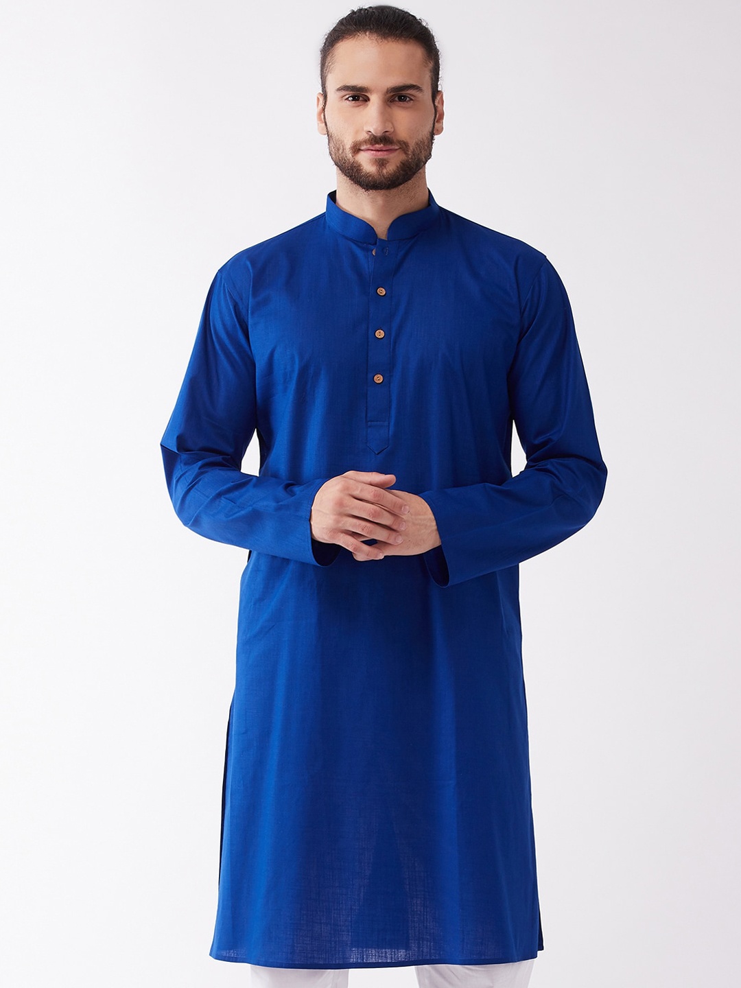 

VASTRAMAY Men Mandarin Collar Cotton Kurta, Navy blue