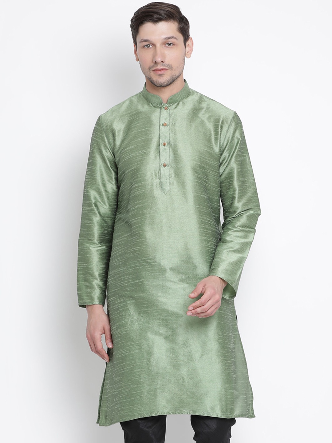 

VASTRAMAY Men Mandarin Collar Kurta, Green