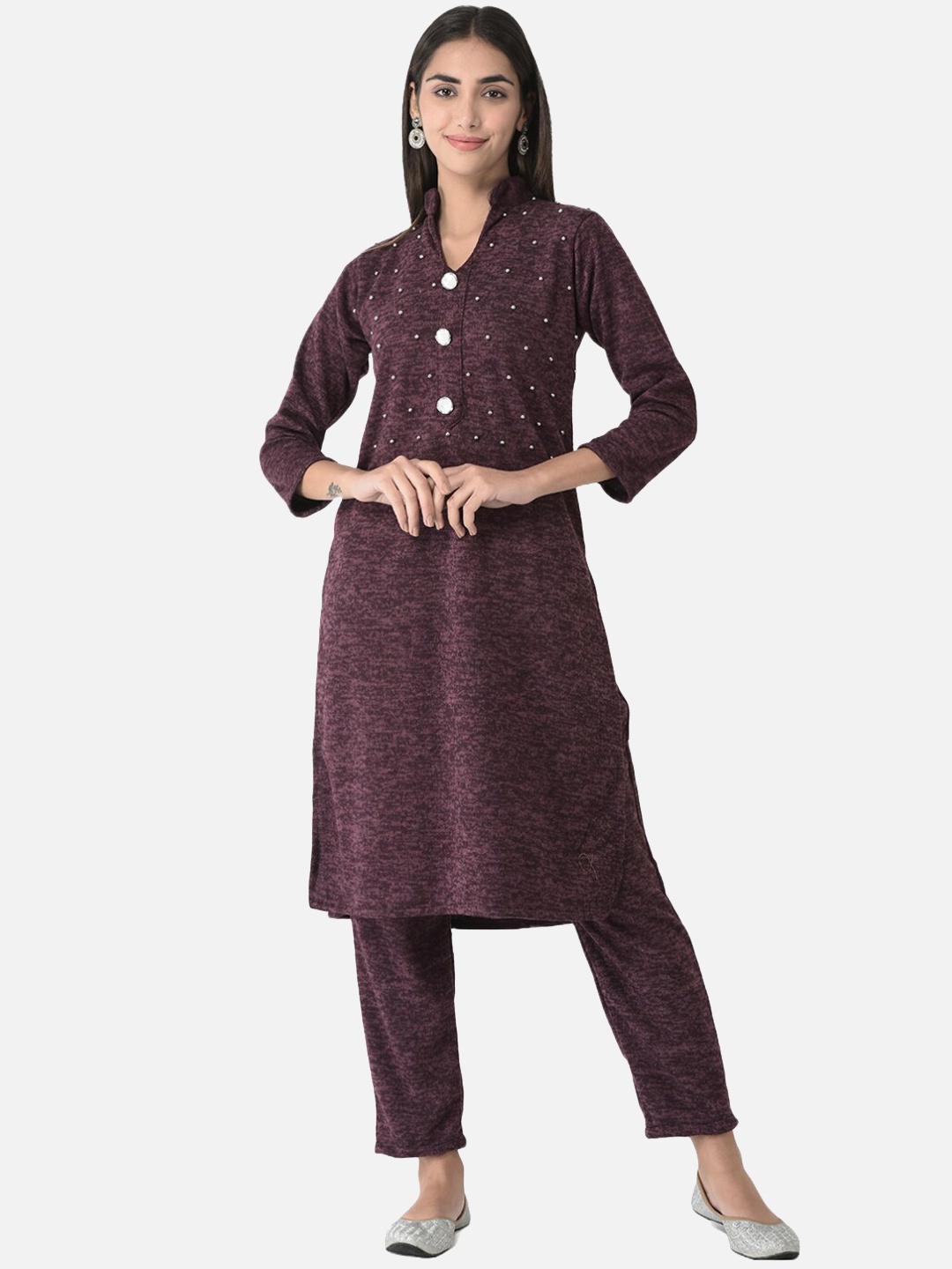 

FNOCKS Embroidered Kurti with Trousers, Lavender