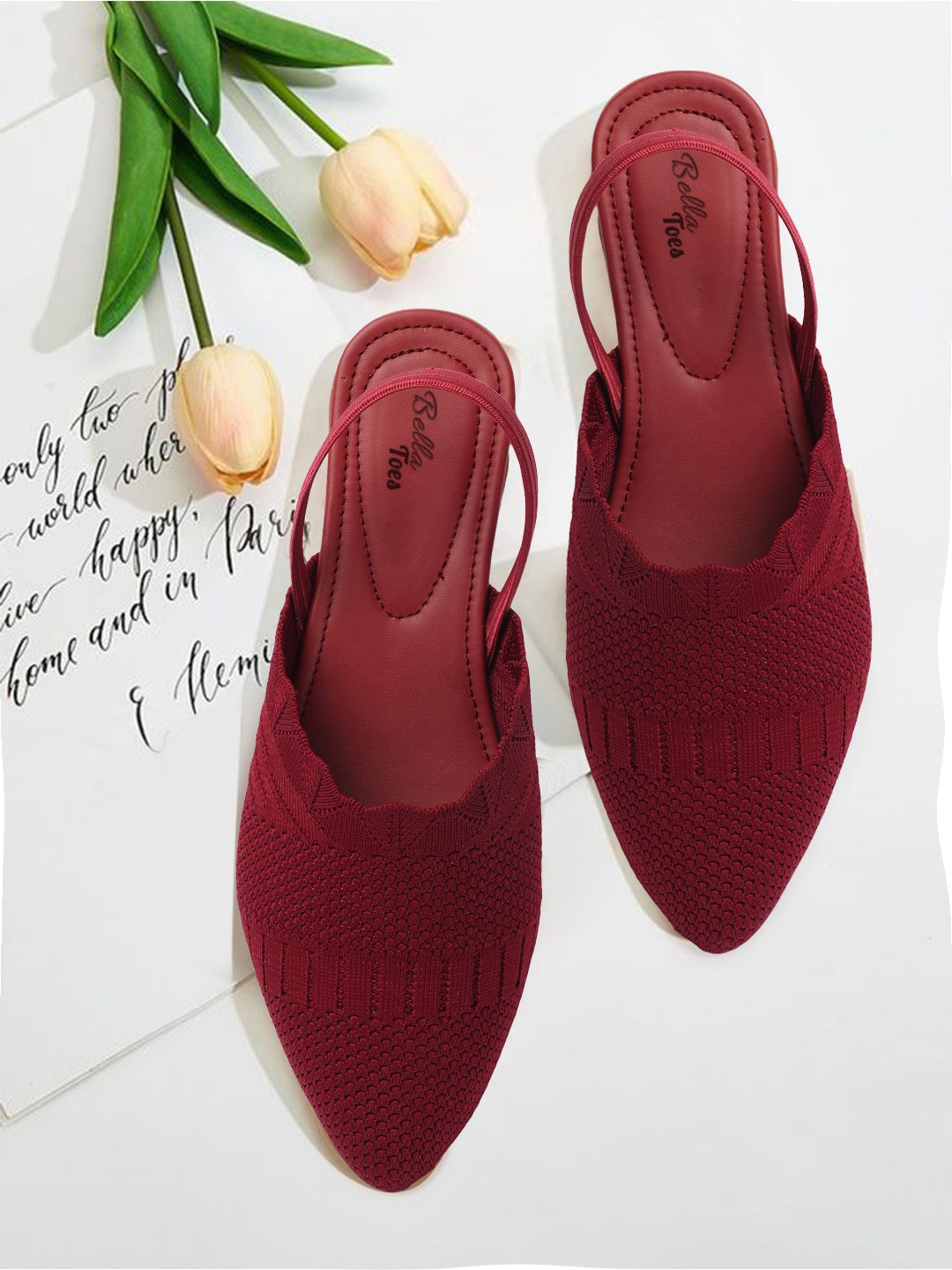 

Bella Toes Women Woven Design Mules, Maroon