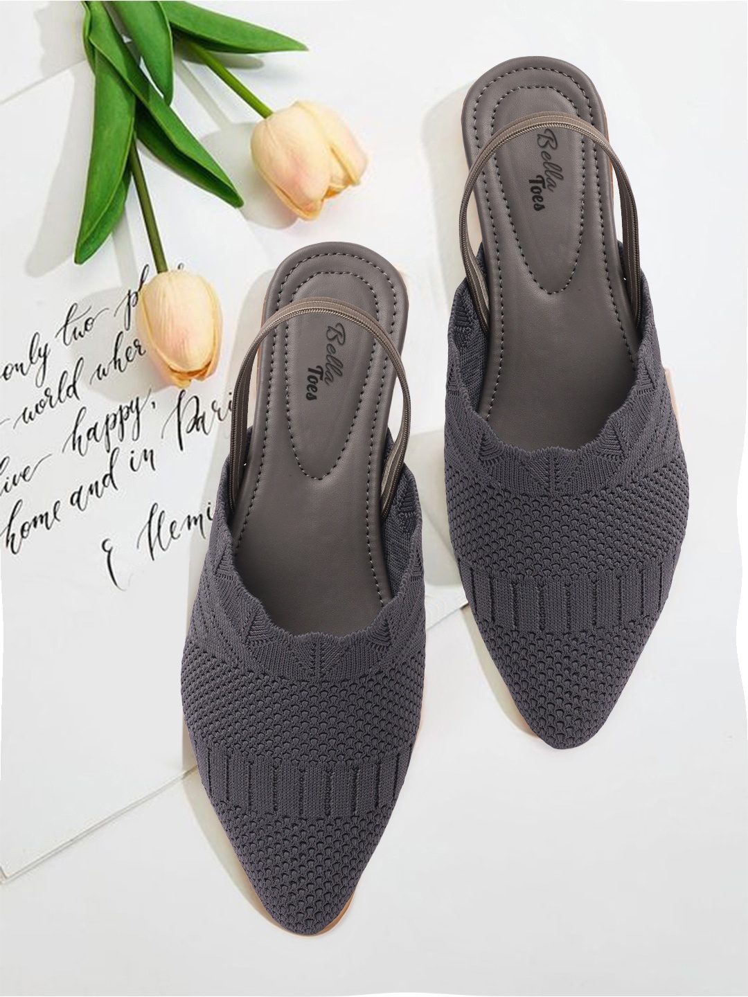 

Bella Toes Women Woven Design Mules, Grey