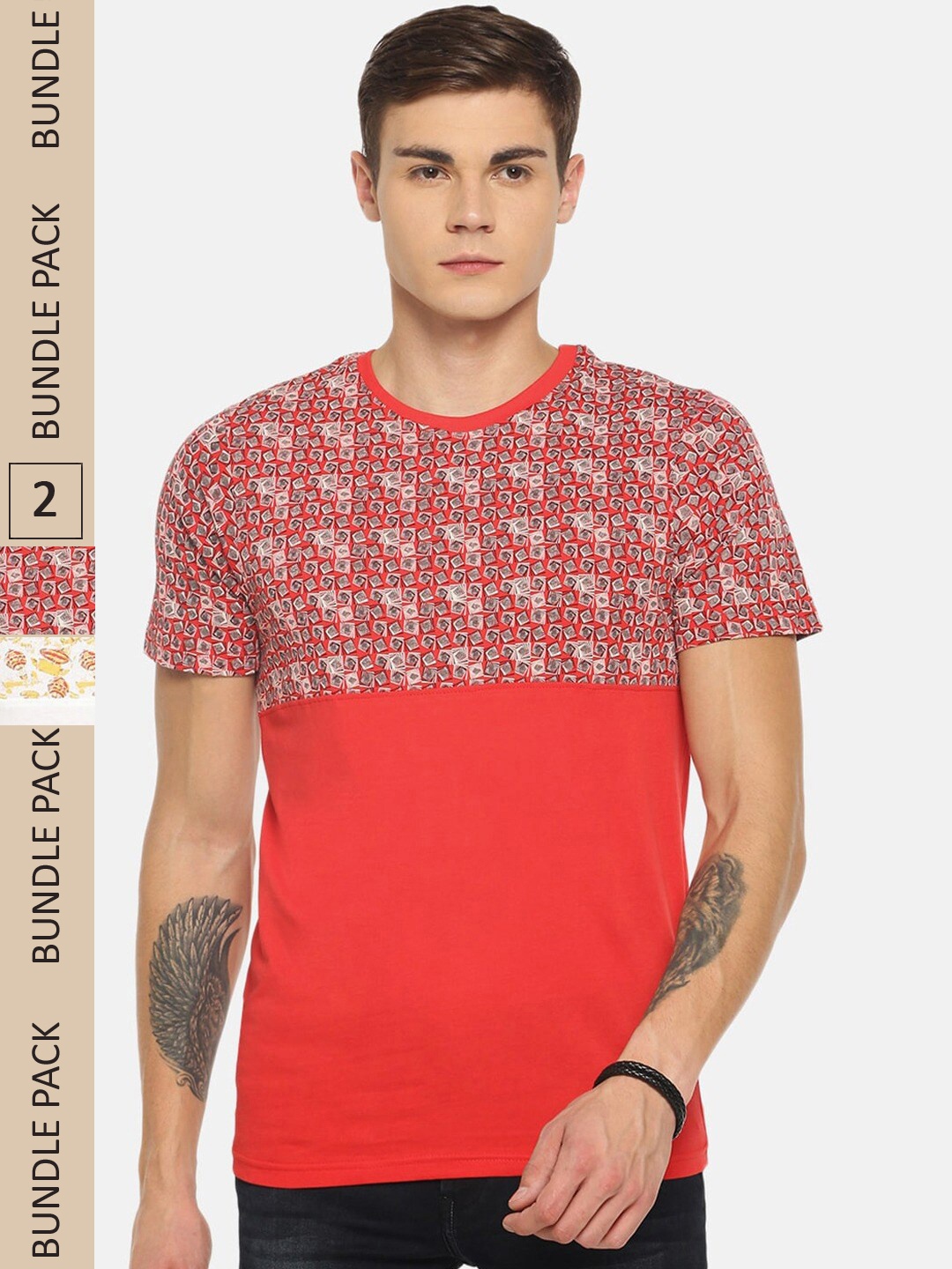 

Dollar Men Pack of 2 Printed Cotton T-shirt, Red