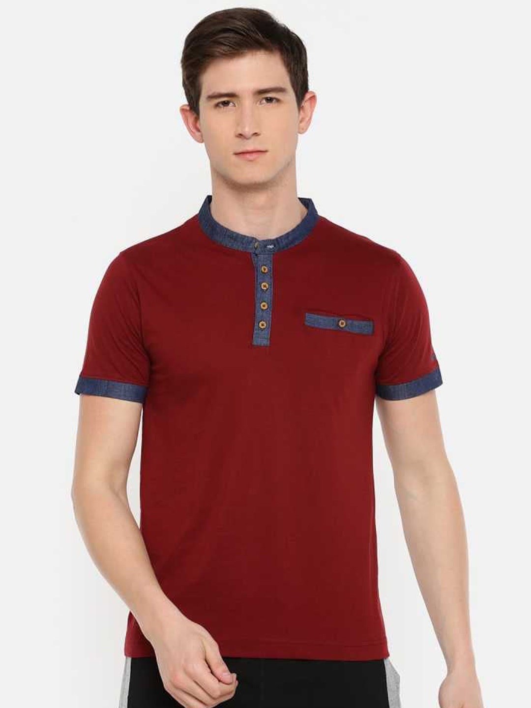 

Dollar Men Henley Neck Cotton T-shirt, Red