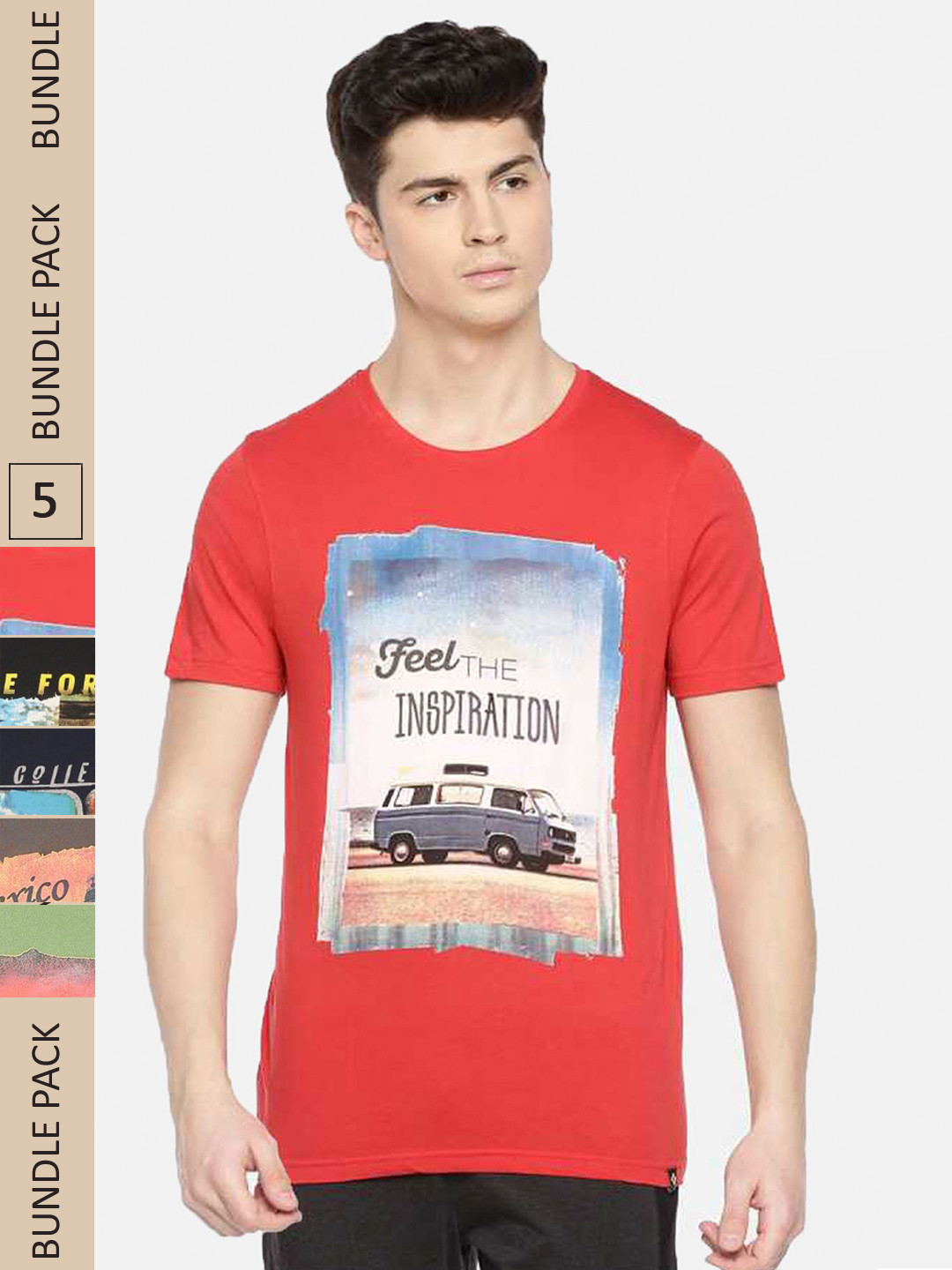 

Dollar Men Pack of 5 Printed Assorted Cotton T-shirts