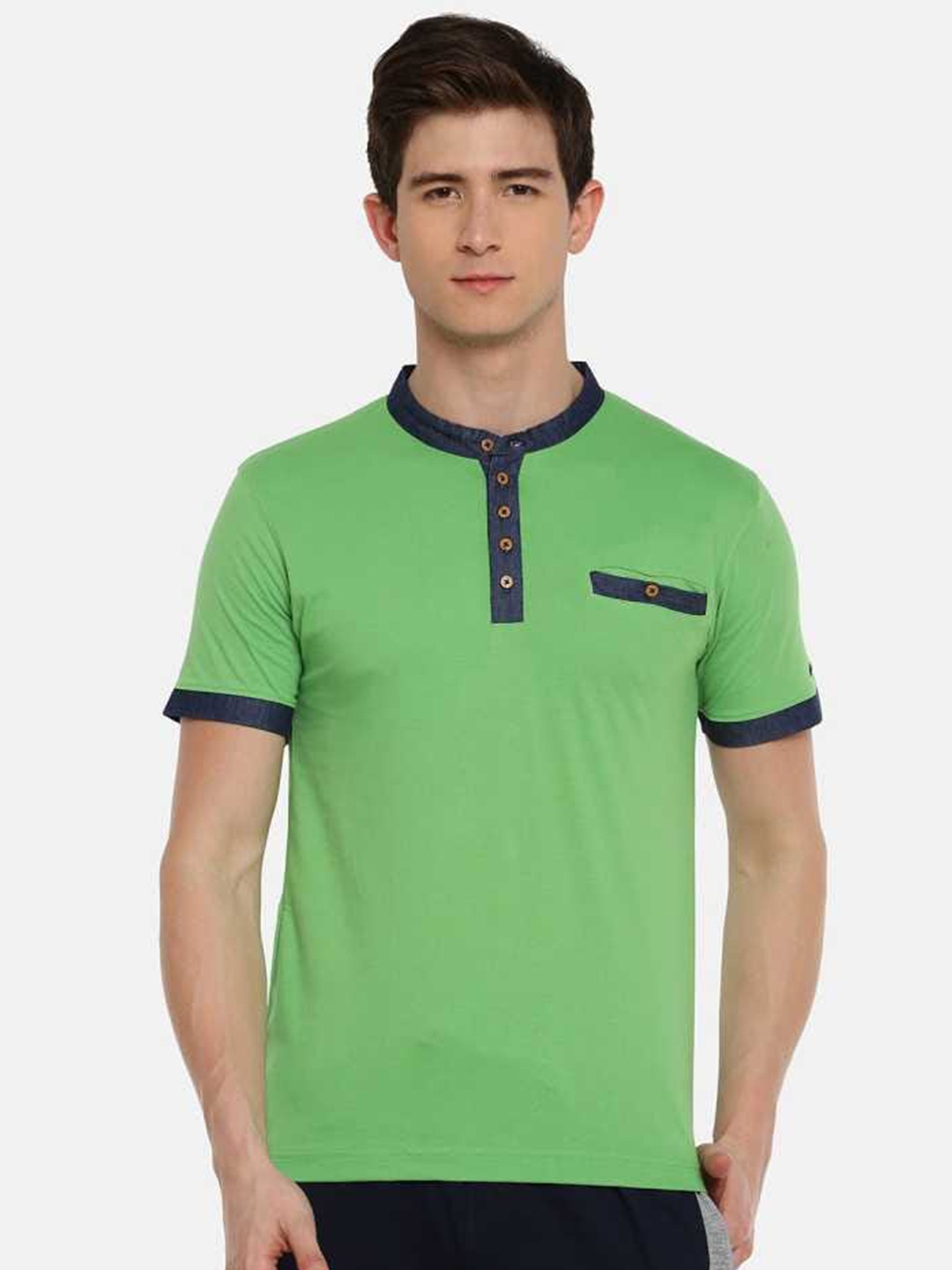 

Dollar Men Henley Neck Regular Fit Cotton T-shirt, Green