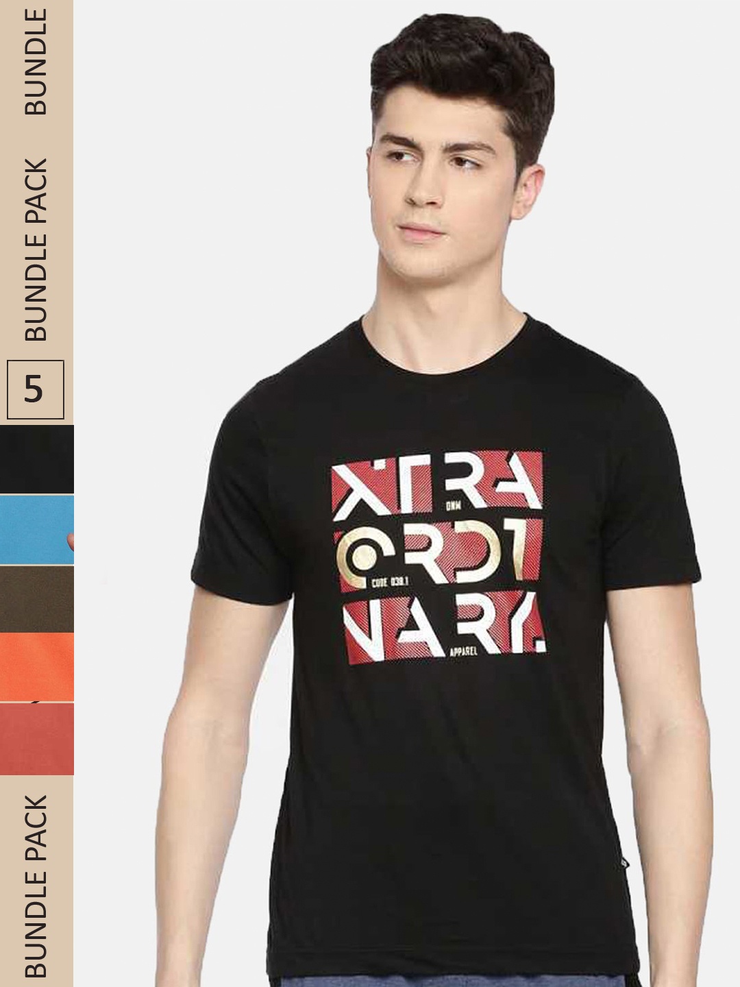 

Dollar Men Pack of 5 Assorted Typography Printed Cotton T-shirt