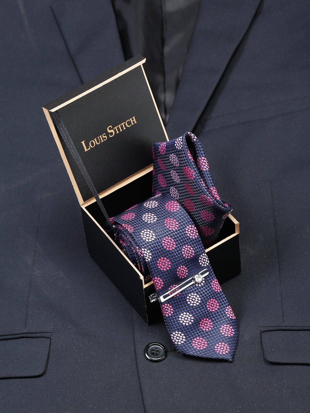 

LOUIS STITCH Men Multicolor Italian Silk Necktie Accessory Gift Set, Multi