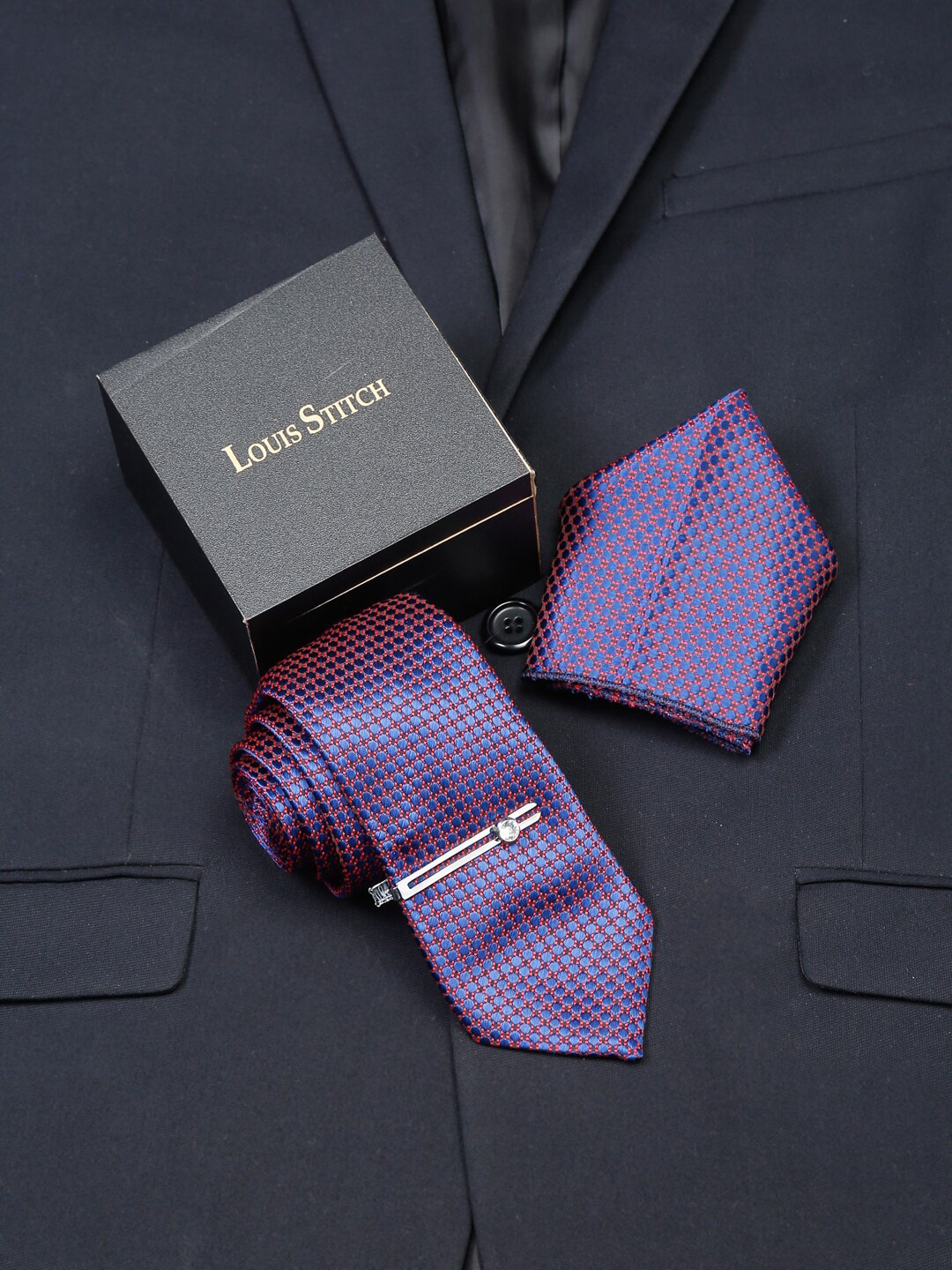 

LOUIS STITCH Men Italian Silk Necktie Accessory Gift Set, Purple