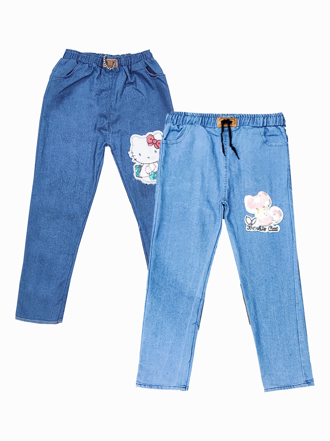 

PINVE Girls Narrow Slim Fit Mildly Distressed Printed Stretchable Jeans, Blue