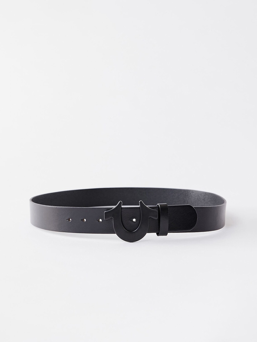 

True Religion Men Push Pin Pure Leather Buckle Detail Belt, Black