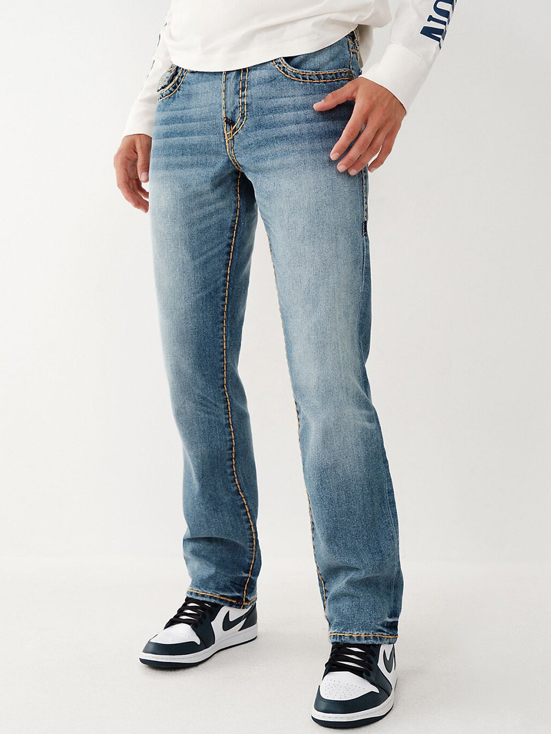 

True Religion Men Ricky Super T Straight Fit Heavy Fade Jeans, Blue