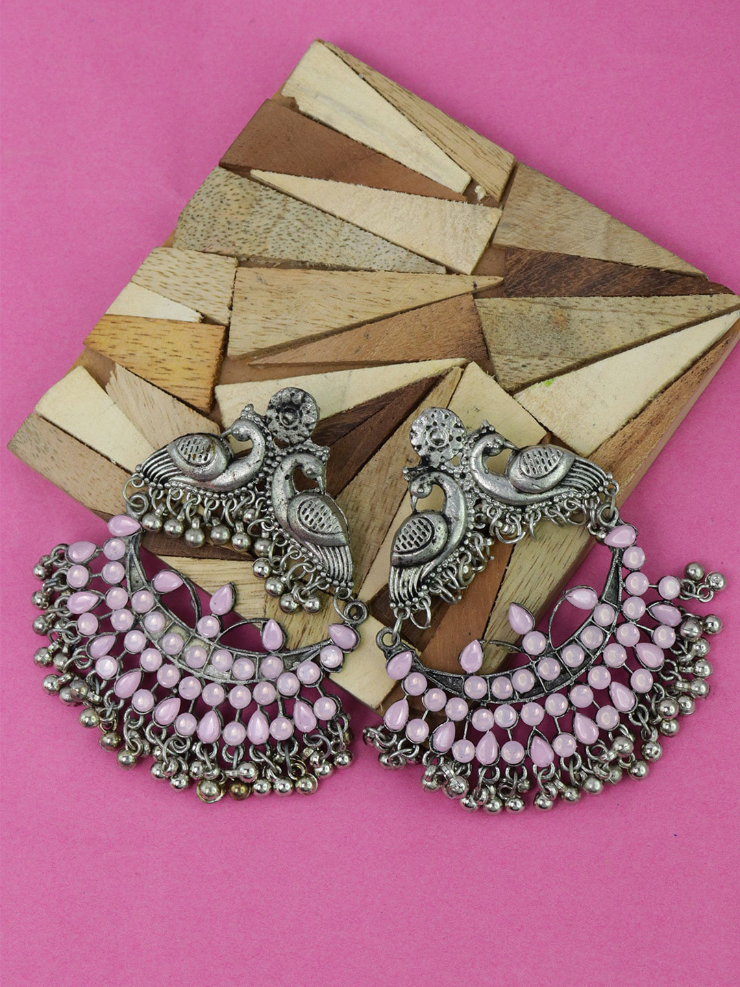 

VAGHBHATT Oxidised Peacock Shaped Chandbalis Earrings, Purple