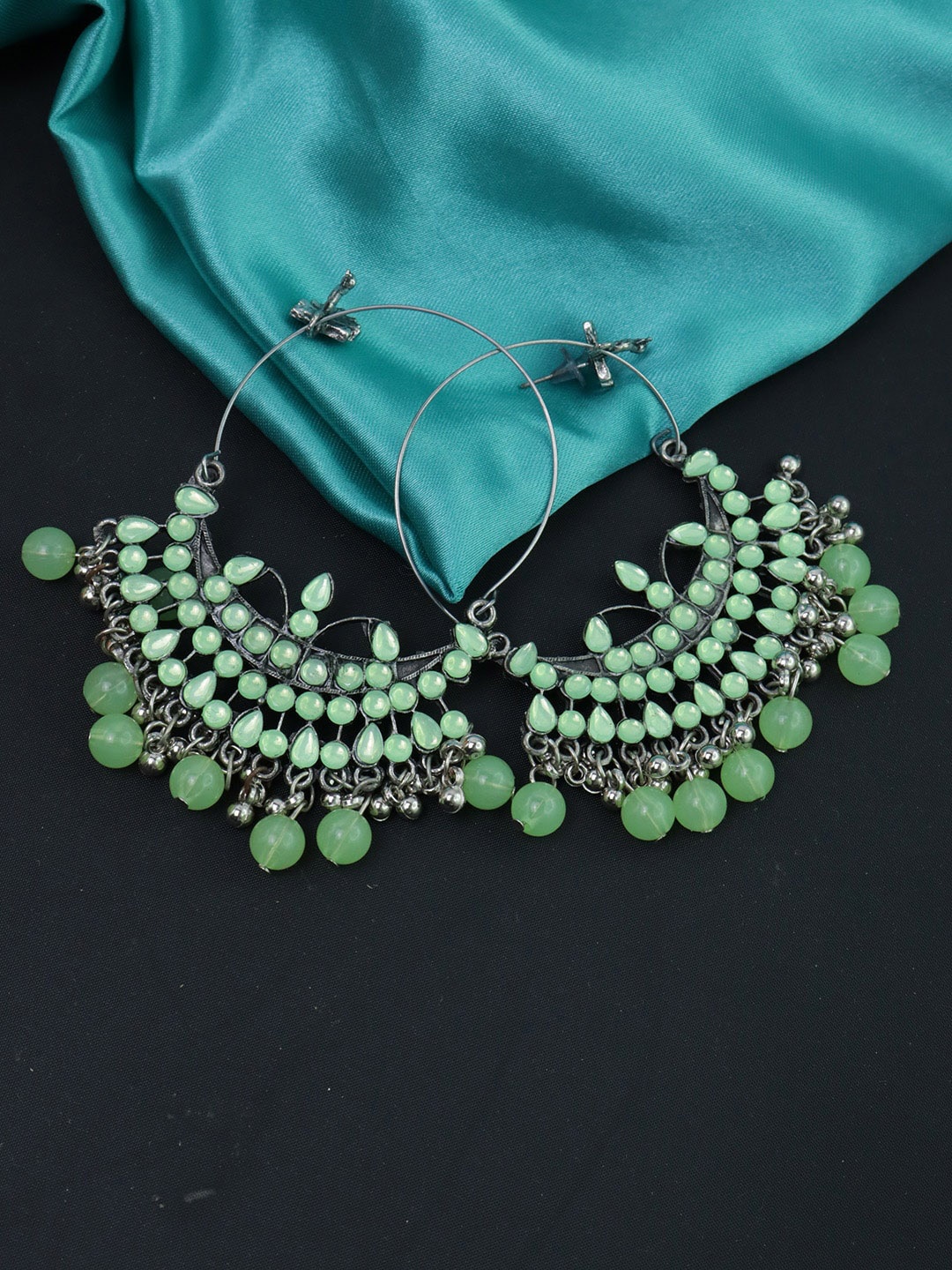 

VAGHBHATT Silver-Plated Classic Chandbalis Earrings, Green