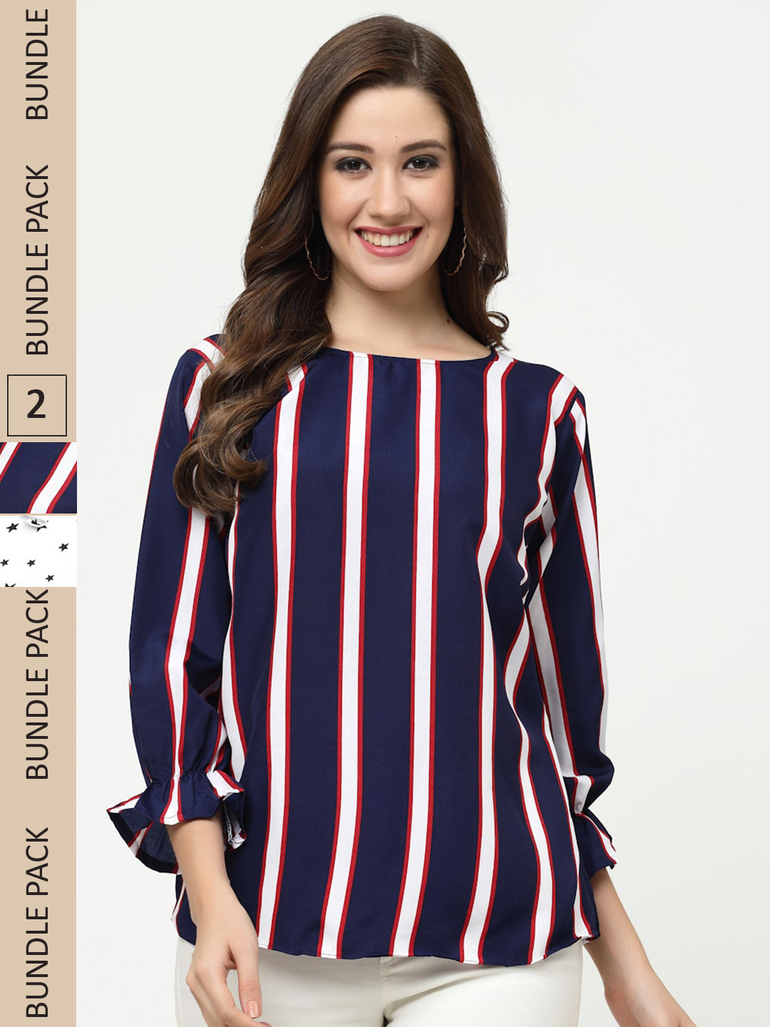 

MISS AYSE Multicoloured Striped Crepe Top, Multi
