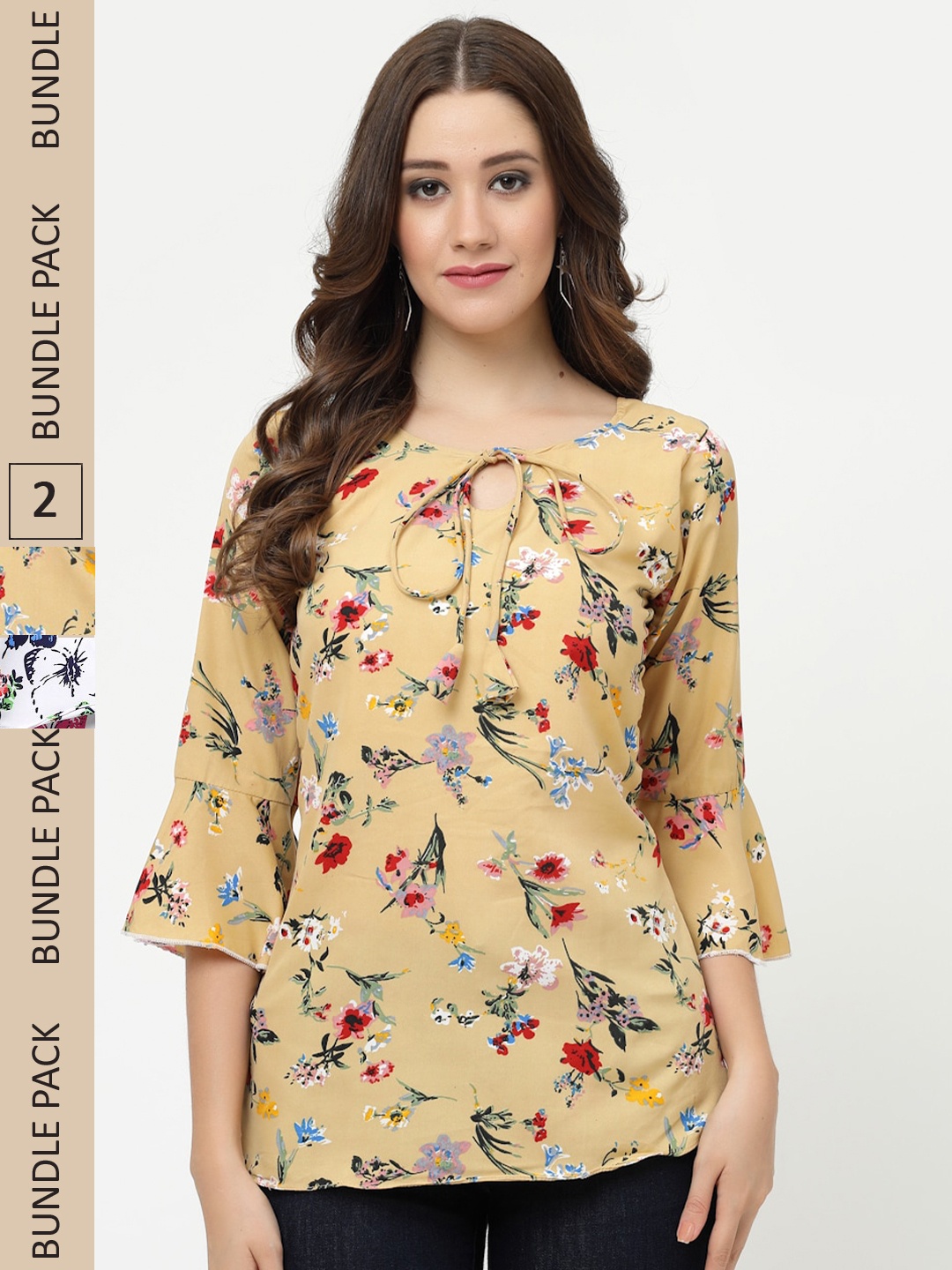 

MISS AYSE Multicoloured Floral Print Tie-Up Neck Crepe Top, Multi