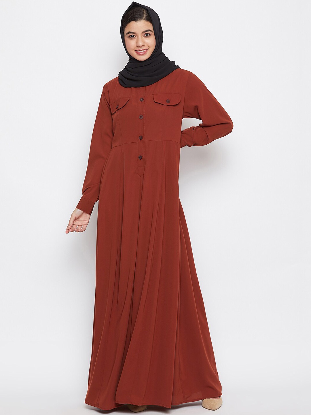 

NABIA Women Spread Collar Abaya Burqa, Rust