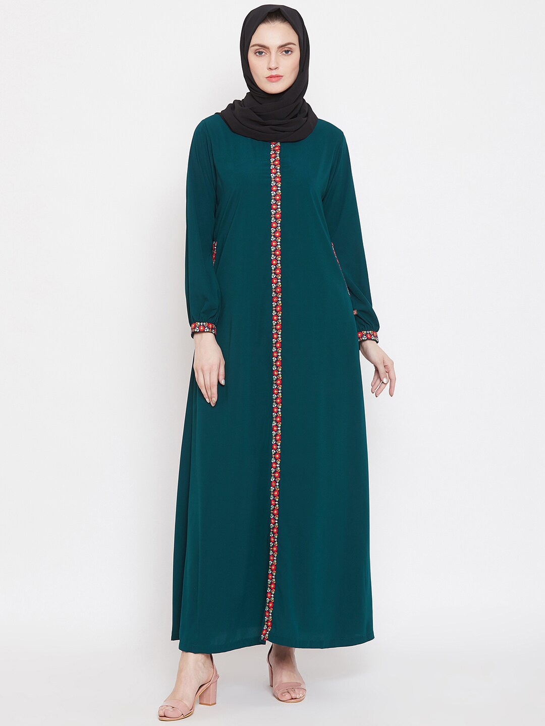 

NABIA Women Mandarin Collar Abaya Burqa, Green