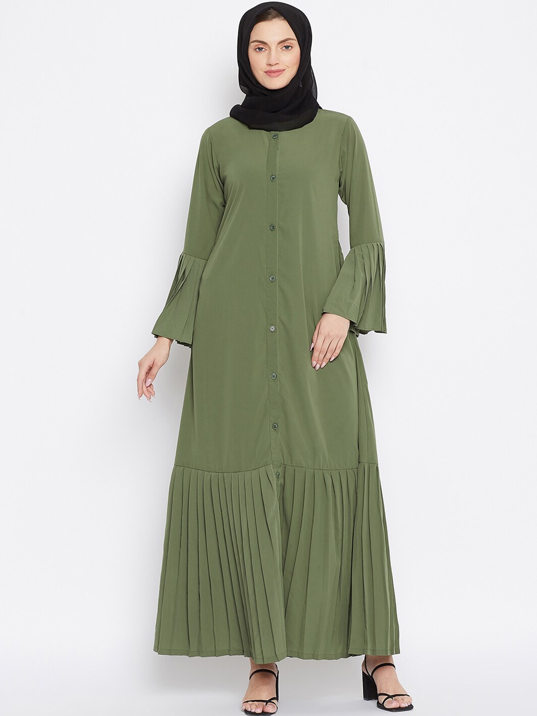 

NABIA Women Gathered Abaya Burqa, Green