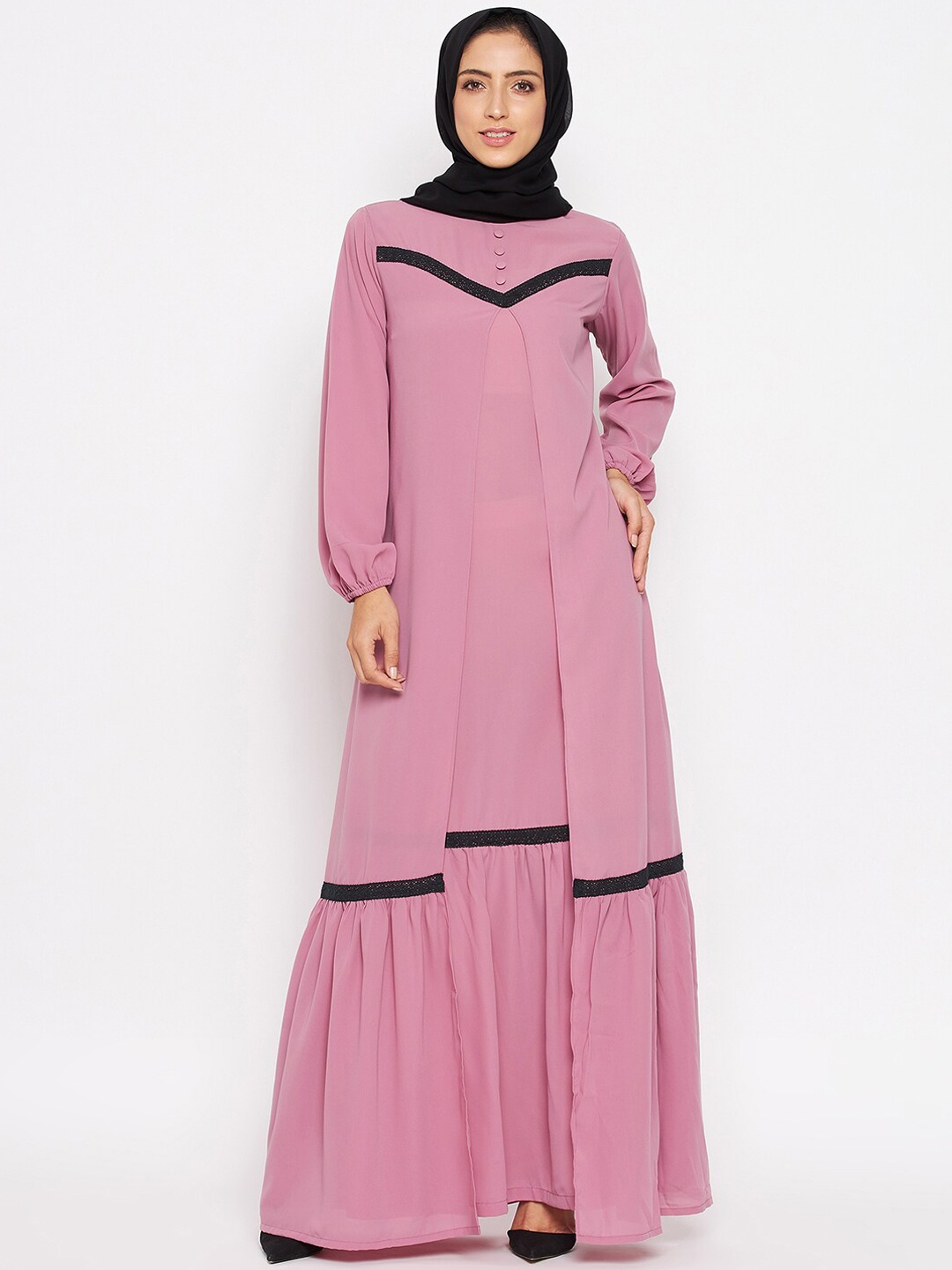 

NABIA Women Layered Abaya Burqa, Pink