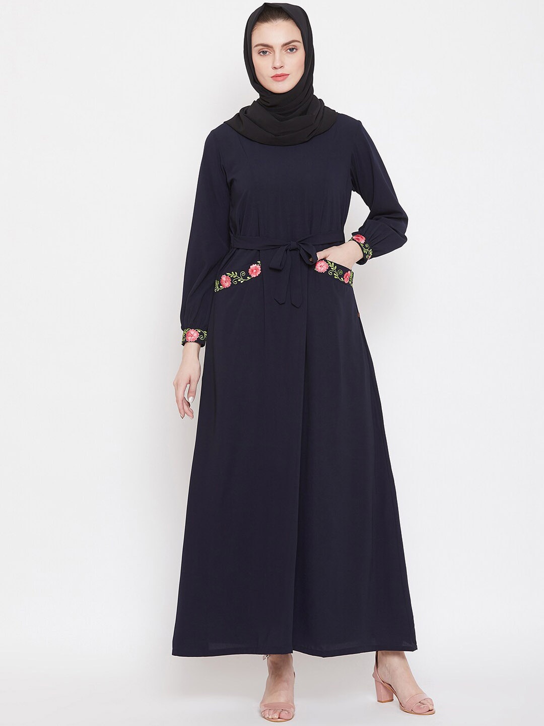 

NABIA Women Round Neck Abaya Burqas, Blue