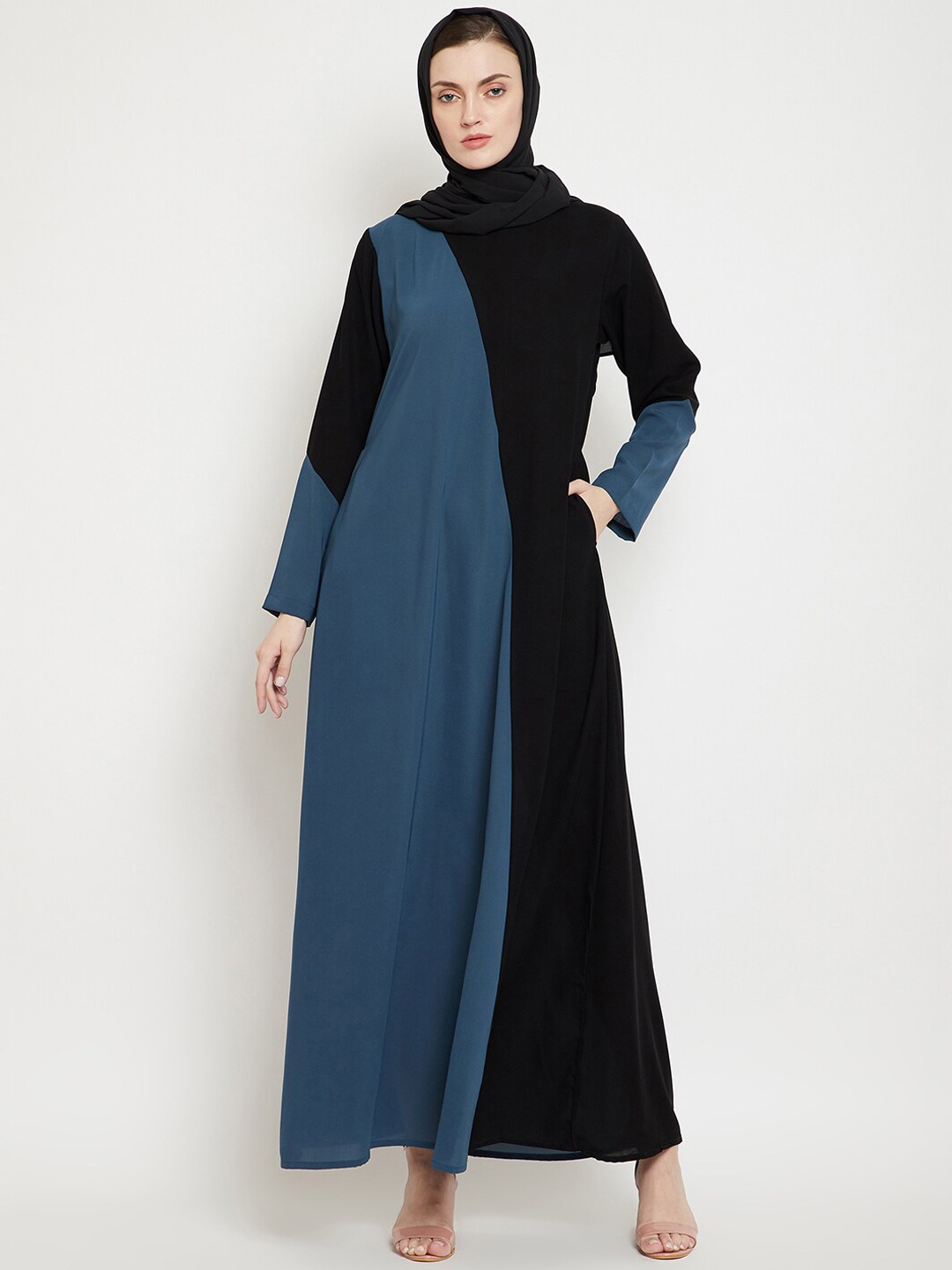 

NABIA Women Colourblocked Abaya Burqa, Blue
