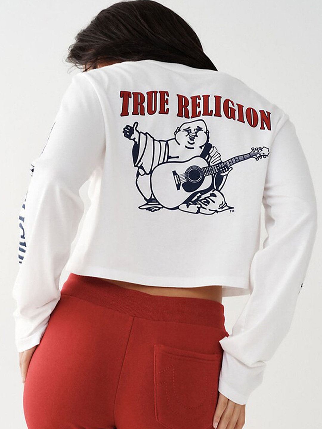 

True Religion Women Printed Crop Relaxed Fit Pure Cotton T-shirt, White