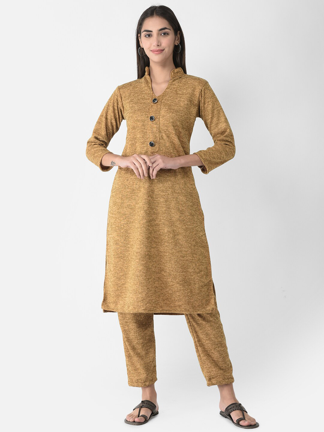 

FNOCKS Self Design Kurta with Pure Wool Trousers, Yellow