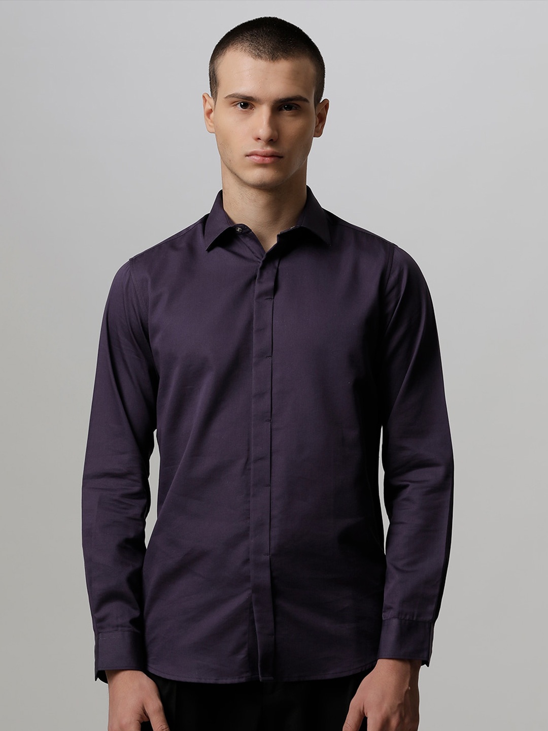 

THE BEAR HOUSE Men Slim Fit Cotton Formal Shirt, Purple