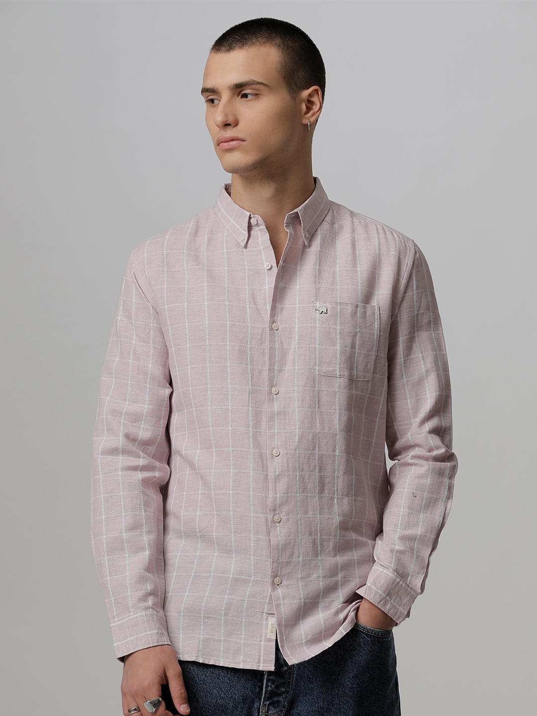 

THE BEAR HOUSE Men Slim Fit Checked Casual Shirt, Pink