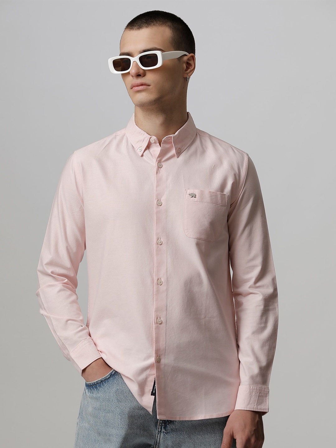 

THE BEAR HOUSE Men Slim Fit Pure Cotton Casual Shirt, Pink