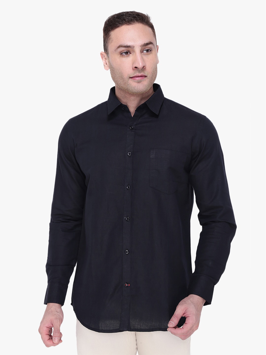 

Southbay Men Smart Tailored Fit Cotton Linen Casual Shirt, Black