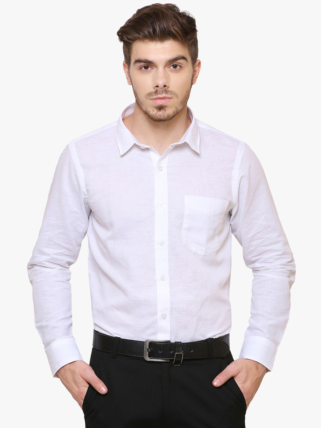 

Southbay Men Smart Tailored Fit Cotton Linen Formal Shirt, White