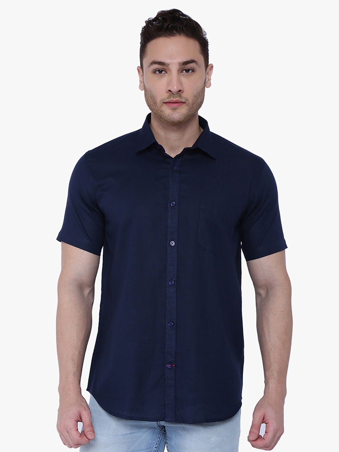 Southbay Men Smart Tailored Fit Cotton Linen Casual Shirt, Blue