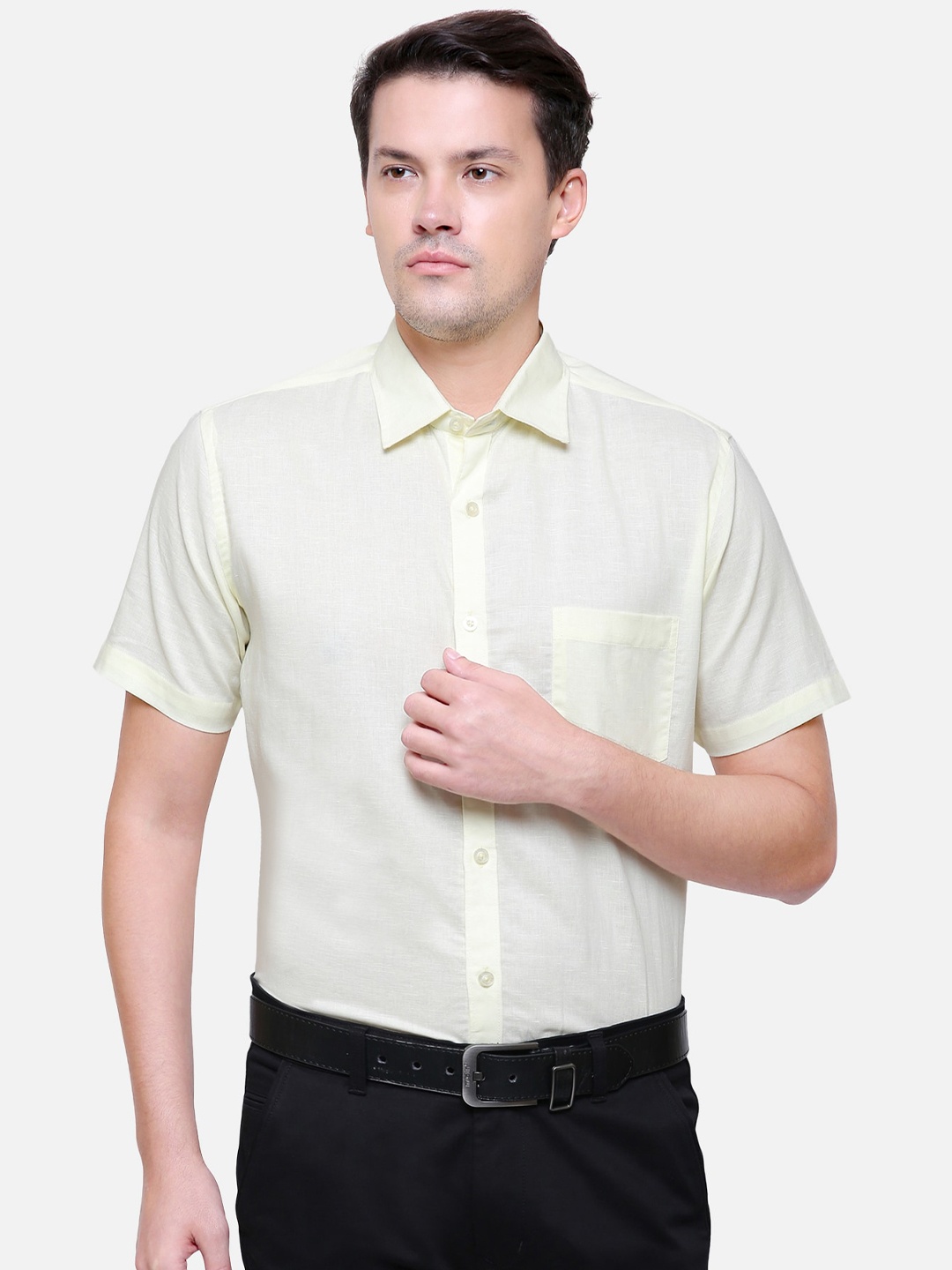 

Southbay Men Smart Tailored Fit Cotton Linen Formal Shirt, Yellow
