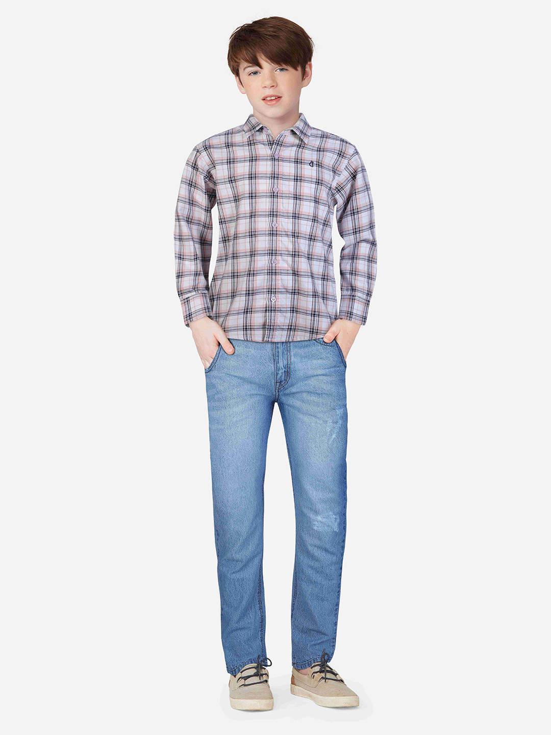 

Gini and Jony Boys Checked Cotton Casual Shirt, Peach